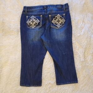 Love Indigo Women's Cropped Blue Jeans Embellished Pockets 16